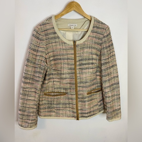 Coldwater Creek Tan Pastel Tweed Zip Front Blazer - Picture 1 of 8